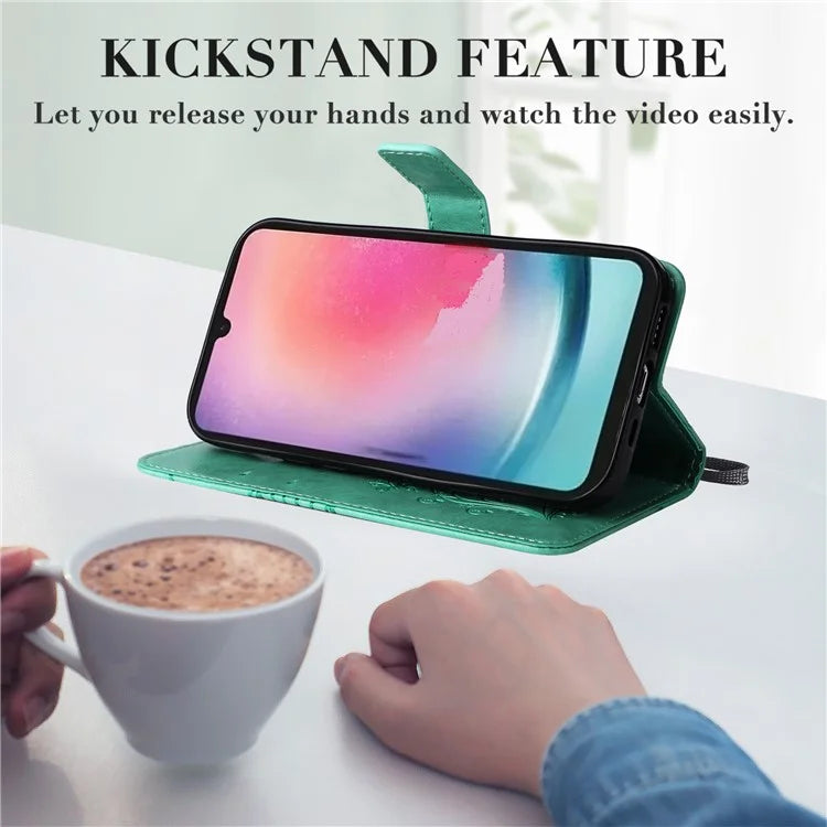 KT Imprinting Flower Series-2 For Samsung Galaxy A25 5G (Global) (161.0 x 76.5 x 8.3mm) Phone Case Butterfly Imprint TPU+PU Leather Cover