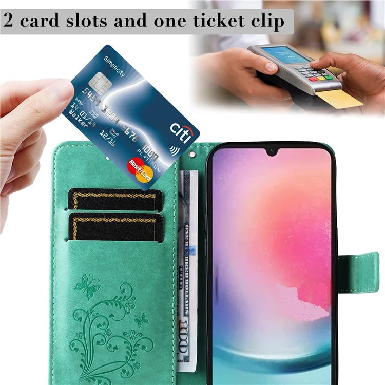 KT Imprinting Flower Series-2 For Samsung Galaxy A25 5G (Global) (161.0 x 76.5 x 8.3mm) Phone Case Butterfly Imprint TPU+PU Leather Cover