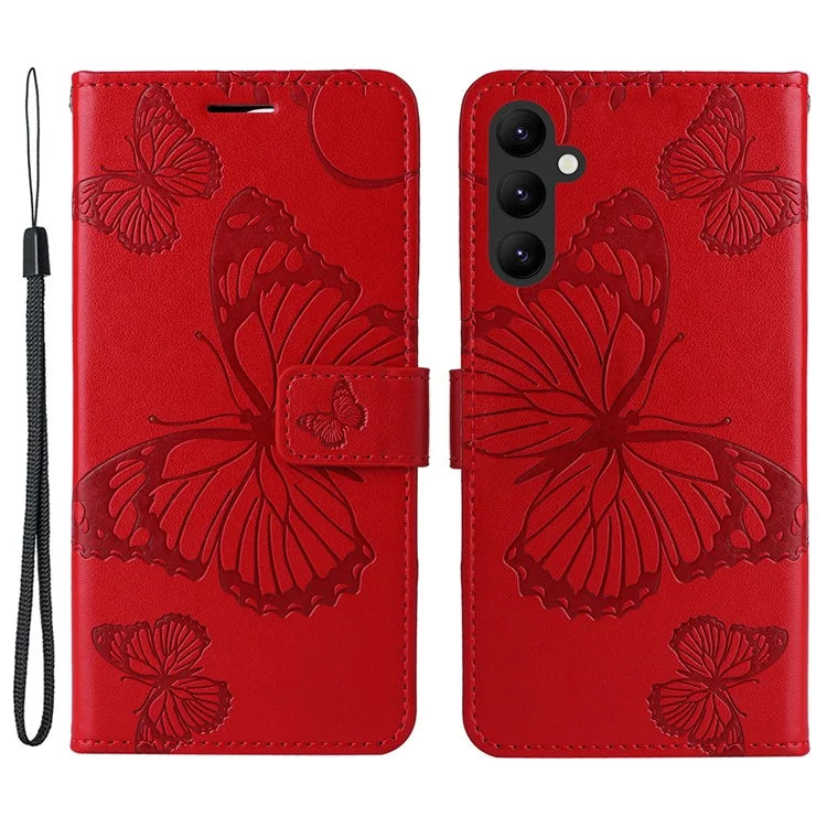 KT Imprinting Flower Series-2 For Samsung Galaxy A25 5G (Global) (161.0 x 76.5 x 8.3mm) Phone Case Butterfly Imprint TPU+PU Leather Cover