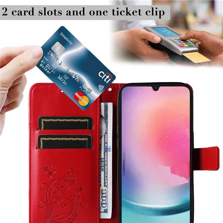 KT Imprinting Flower Series-2 For Samsung Galaxy A25 5G (Global) (161.0 x 76.5 x 8.3mm) Phone Case Butterfly Imprint TPU+PU Leather Cover
