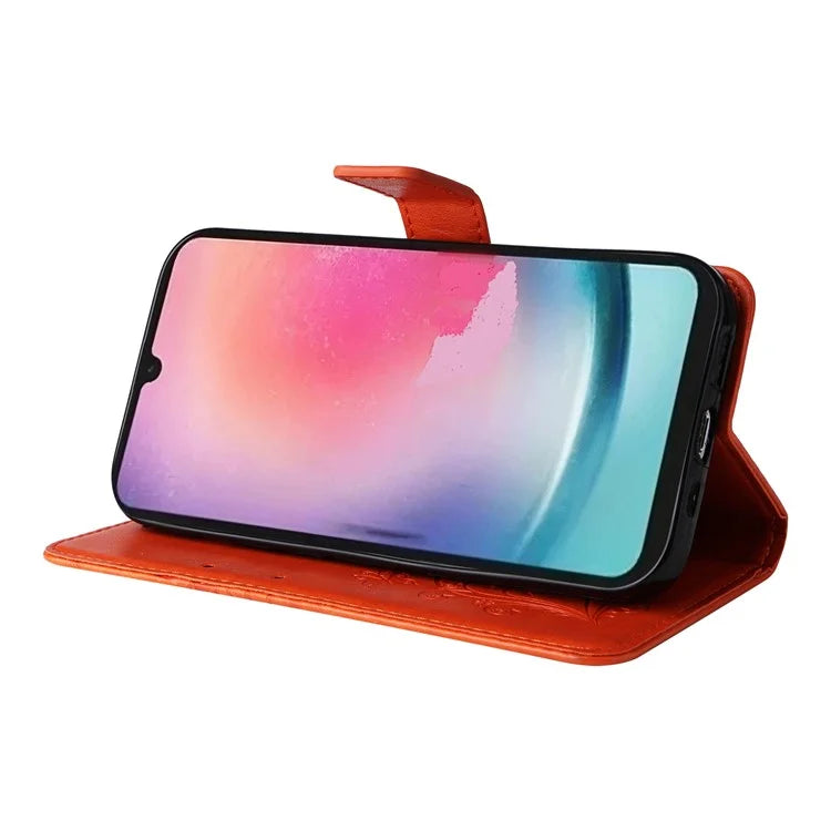 KT Imprinting Flower Series-2 For Samsung Galaxy A25 5G (Global) (161.0 x 76.5 x 8.3mm) Phone Case Butterfly Imprint TPU+PU Leather Cover