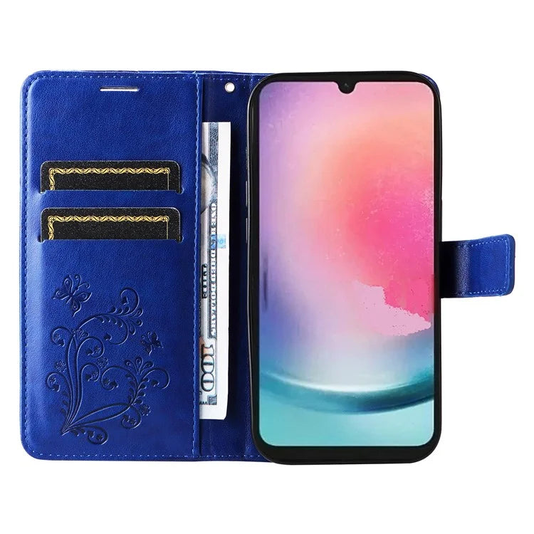 KT Imprinting Flower Series-2 For Samsung Galaxy A25 5G (Global) (161.0 x 76.5 x 8.3mm) Phone Case Butterfly Imprint TPU+PU Leather Cover