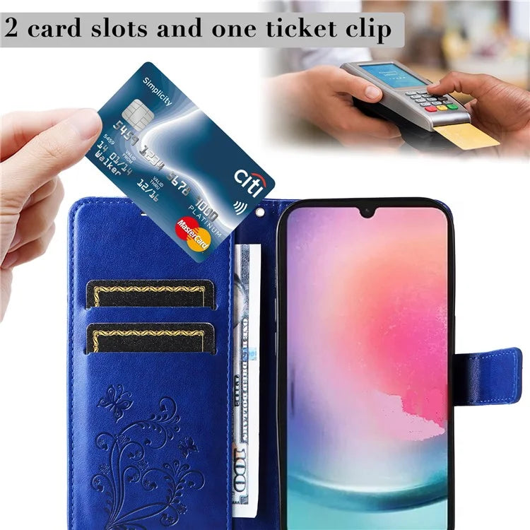 KT Imprinting Flower Series-2 For Samsung Galaxy A25 5G (Global) (161.0 x 76.5 x 8.3mm) Phone Case Butterfly Imprint TPU+PU Leather Cover