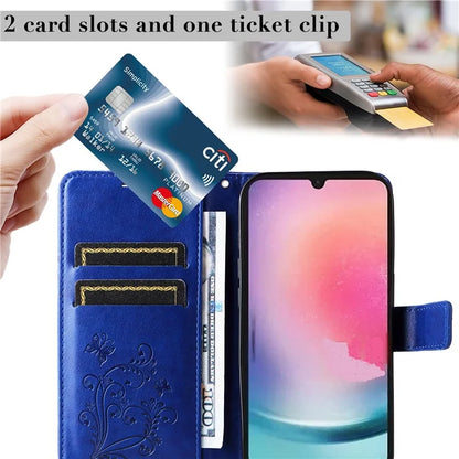 KT Imprinting Flower Series-2 For Samsung Galaxy A25 5G (Global) (161.0 x 76.5 x 8.3mm) Phone Case Butterfly Imprint TPU+PU Leather Cover