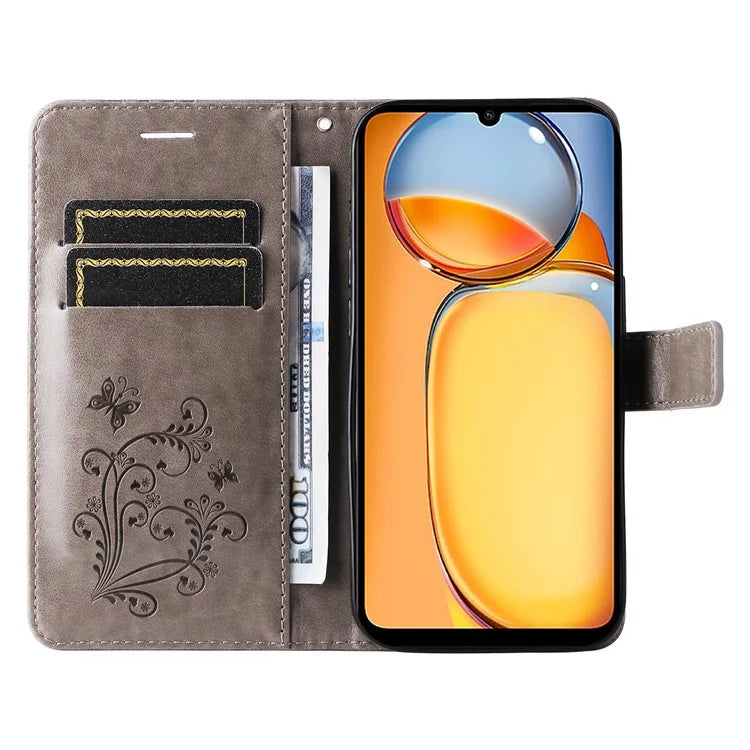 KT Imprinting Flower Series-2 For Xiaomi Redmi 13C 4G / Poco C65 4G Case Butterfly Pattern Leather Phone Protector