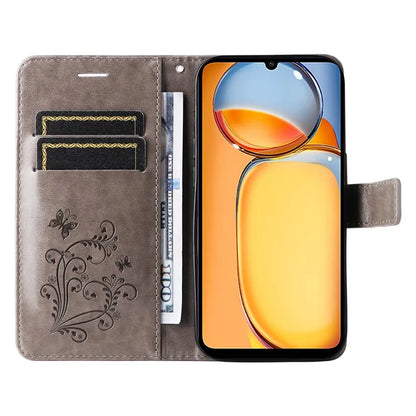 KT Imprinting Flower Series-2 For Xiaomi Redmi 13C 4G / Poco C65 4G Case Butterfly Pattern Leather Phone Protector