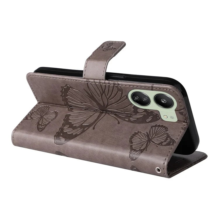 KT Imprinting Flower Series-2 For Xiaomi Redmi 13C 4G / Poco C65 4G Case Butterfly Pattern Leather Phone Protector