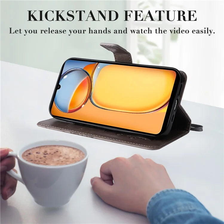 KT Imprinting Flower Series-2 For Xiaomi Redmi 13C 4G / Poco C65 4G Case Butterfly Pattern Leather Phone Protector