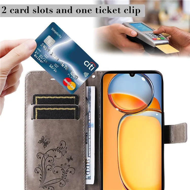 KT Imprinting Flower Series-2 For Xiaomi Redmi 13C 4G / Poco C65 4G Case Butterfly Pattern Leather Phone Protector