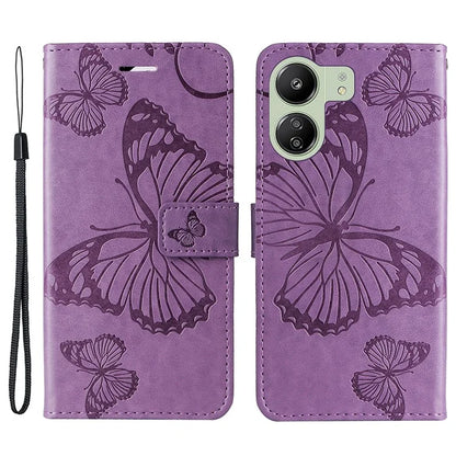 KT Imprinting Flower Series-2 For Xiaomi Redmi 13C 4G / Poco C65 4G Case Butterfly Pattern Leather Phone Protector