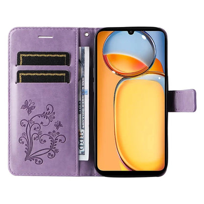 KT Imprinting Flower Series-2 For Xiaomi Redmi 13C 4G / Poco C65 4G Case Butterfly Pattern Leather Phone Protector
