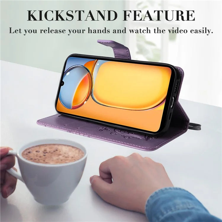 KT Imprinting Flower Series-2 For Xiaomi Redmi 13C 4G / Poco C65 4G Case Butterfly Pattern Leather Phone Protector