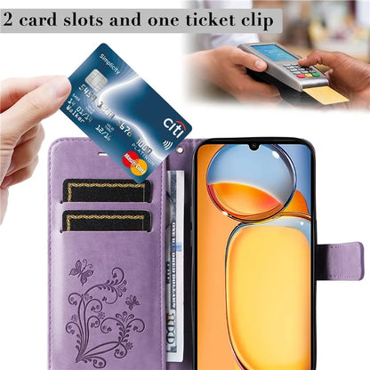 KT Imprinting Flower Series-2 For Xiaomi Redmi 13C 4G / Poco C65 4G Case Butterfly Pattern Leather Phone Protector