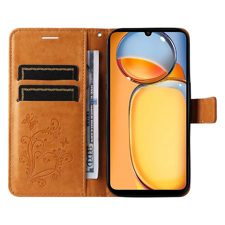 KT Imprinting Flower Series-2 For Xiaomi Redmi 13C 4G / Poco C65 4G Case Butterfly Pattern Leather Phone Protector