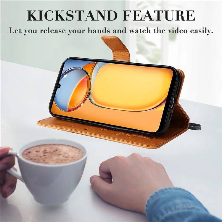 KT Imprinting Flower Series-2 For Xiaomi Redmi 13C 4G / Poco C65 4G Case Butterfly Pattern Leather Phone Protector