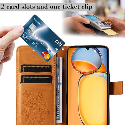 KT Imprinting Flower Series-2 For Xiaomi Redmi 13C 4G / Poco C65 4G Case Butterfly Pattern Leather Phone Protector