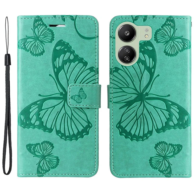 KT Imprinting Flower Series-2 For Xiaomi Redmi 13C 4G / Poco C65 4G Case Butterfly Pattern Leather Phone Protector