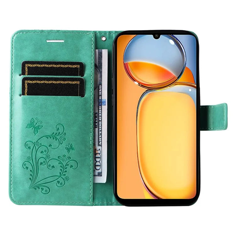 KT Imprinting Flower Series-2 For Xiaomi Redmi 13C 4G / Poco C65 4G Case Butterfly Pattern Leather Phone Protector