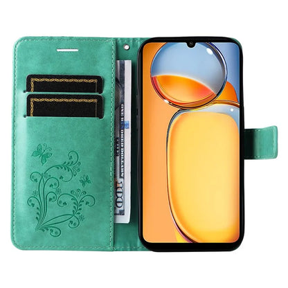 KT Imprinting Flower Series-2 For Xiaomi Redmi 13C 4G / Poco C65 4G Case Butterfly Pattern Leather Phone Protector