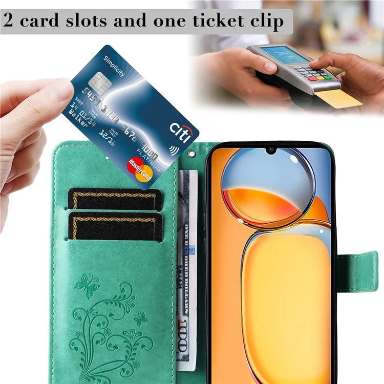KT Imprinting Flower Series-2 For Xiaomi Redmi 13C 4G / Poco C65 4G Case Butterfly Pattern Leather Phone Protector