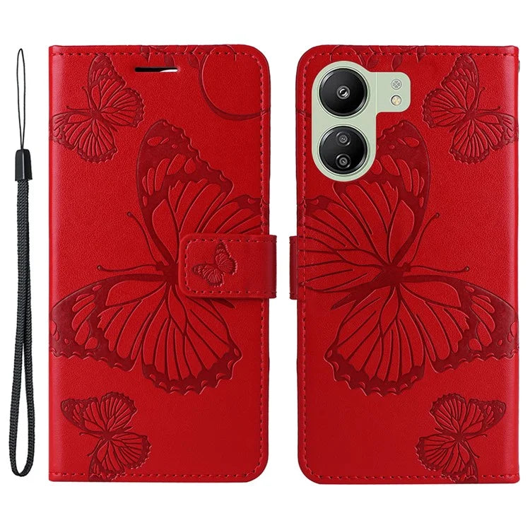 KT Imprinting Flower Series-2 For Xiaomi Redmi 13C 4G / Poco C65 4G Case Butterfly Pattern Leather Phone Protector