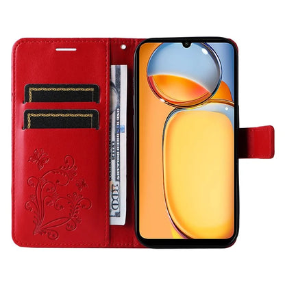 KT Imprinting Flower Series-2 For Xiaomi Redmi 13C 4G / Poco C65 4G Case Butterfly Pattern Leather Phone Protector