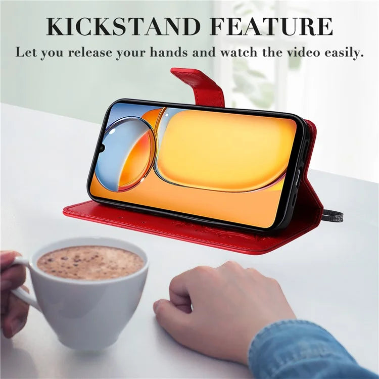 KT Imprinting Flower Series-2 For Xiaomi Redmi 13C 4G / Poco C65 4G Case Butterfly Pattern Leather Phone Protector