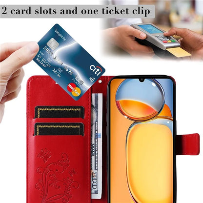 KT Imprinting Flower Series-2 For Xiaomi Redmi 13C 4G / Poco C65 4G Case Butterfly Pattern Leather Phone Protector