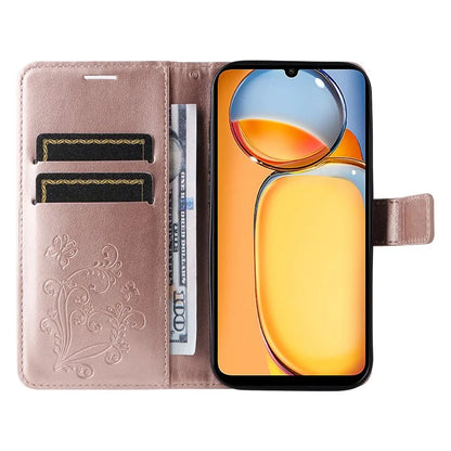 KT Imprinting Flower Series-2 For Xiaomi Redmi 13C 4G / Poco C65 4G Case Butterfly Pattern Leather Phone Protector