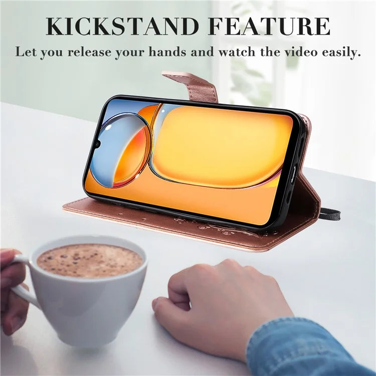 KT Imprinting Flower Series-2 For Xiaomi Redmi 13C 4G / Poco C65 4G Case Butterfly Pattern Leather Phone Protector