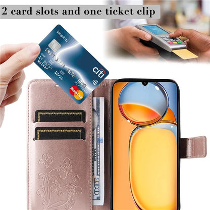 KT Imprinting Flower Series-2 For Xiaomi Redmi 13C 4G / Poco C65 4G Case Butterfly Pattern Leather Phone Protector