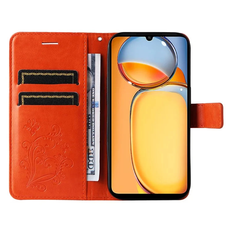 KT Imprinting Flower Series-2 For Xiaomi Redmi 13C 4G / Poco C65 4G Case Butterfly Pattern Leather Phone Protector