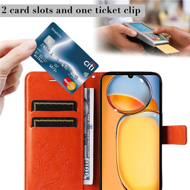 KT Imprinting Flower Series-2 For Xiaomi Redmi 13C 4G / Poco C65 4G Case Butterfly Pattern Leather Phone Protector