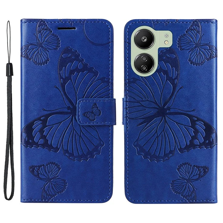 KT Imprinting Flower Series-2 For Xiaomi Redmi 13C 4G / Poco C65 4G Case Butterfly Pattern Leather Phone Protector