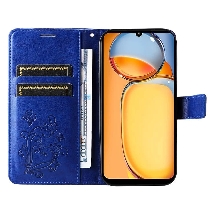 KT Imprinting Flower Series-2 For Xiaomi Redmi 13C 4G / Poco C65 4G Case Butterfly Pattern Leather Phone Protector