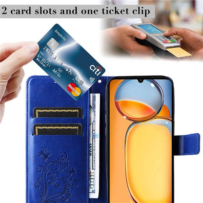 KT Imprinting Flower Series-2 For Xiaomi Redmi 13C 4G / Poco C65 4G Case Butterfly Pattern Leather Phone Protector