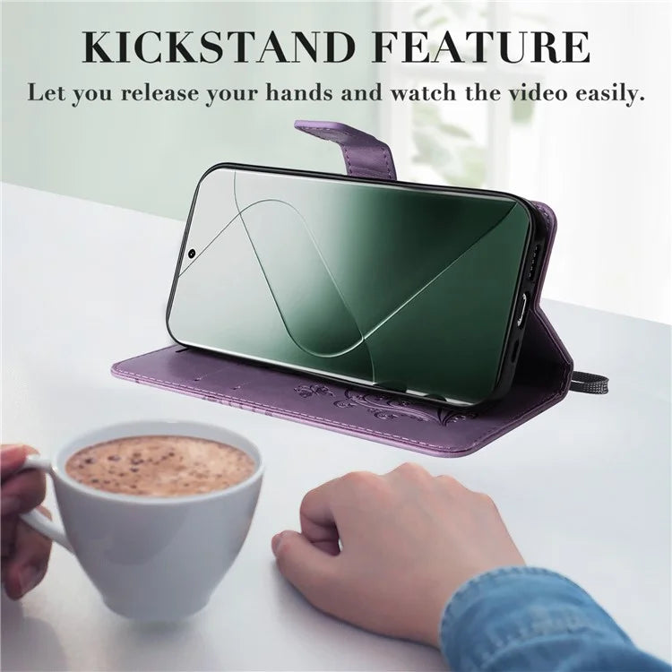 KT Imprinting Flower Series-2 For Xiaomi 14 Pro Case Imprinted TPU+PU Leather Phone Shell Cover