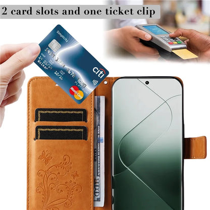 KT Imprinting Flower Series-2 For Xiaomi 14 Pro Case Imprinted TPU+PU Leather Phone Shell Cover
