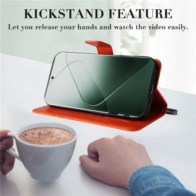 KT Imprinting Flower Series-2 For Xiaomi 14 Pro Case Imprinted TPU+PU Leather Phone Shell Cover