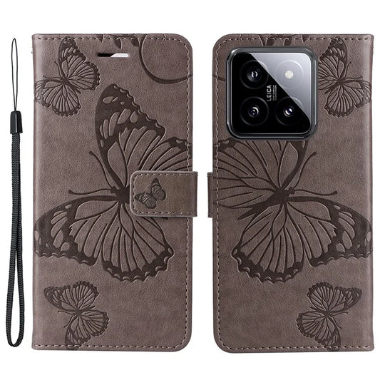 KT Imprinting Flower Series-2 For Xiaomi 14 Case Butterfly Imprint Stand Wallet Phone Cover