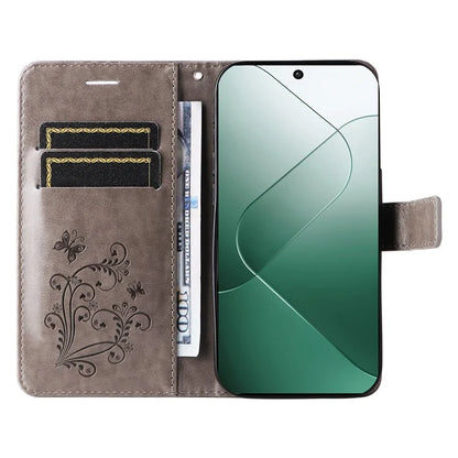 KT Imprinting Flower Series-2 For Xiaomi 14 Case Butterfly Imprint Stand Wallet Phone Cover