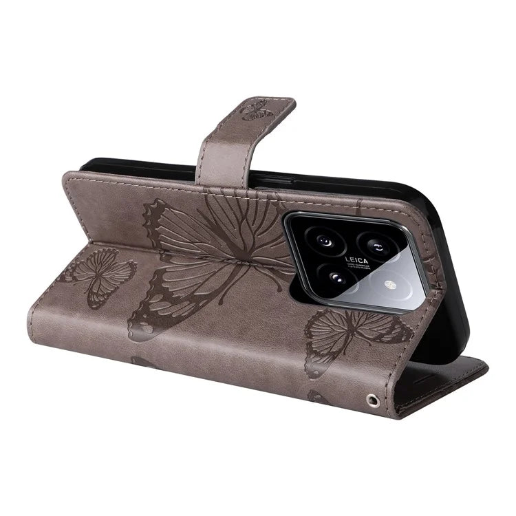 KT Imprinting Flower Series-2 For Xiaomi 14 Case Butterfly Imprint Stand Wallet Phone Cover
