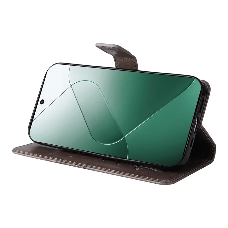 KT Imprinting Flower Series-2 For Xiaomi 14 Case Butterfly Imprint Stand Wallet Phone Cover