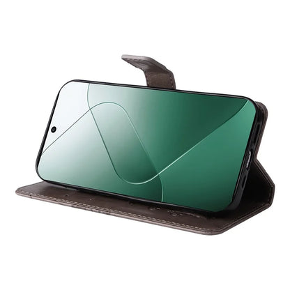 KT Imprinting Flower Series-2 For Xiaomi 14 Case Butterfly Imprint Stand Wallet Phone Cover