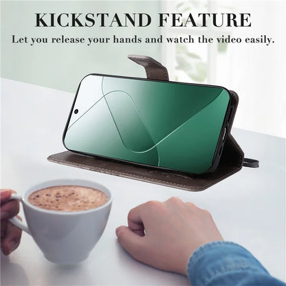 KT Imprinting Flower Series-2 For Xiaomi 14 Case Butterfly Imprint Stand Wallet Phone Cover