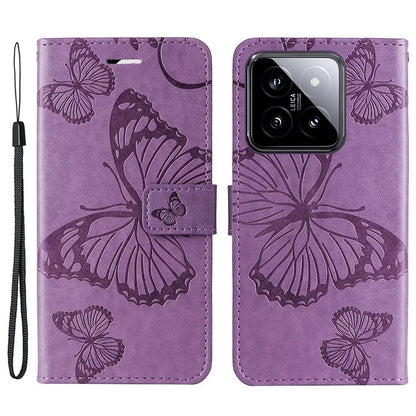 KT Imprinting Flower Series-2 For Xiaomi 14 Case Butterfly Imprint Stand Wallet Phone Cover