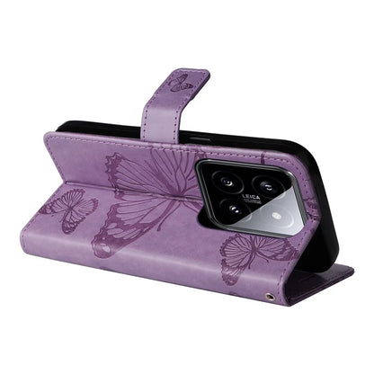 KT Imprinting Flower Series-2 For Xiaomi 14 Case Butterfly Imprint Stand Wallet Phone Cover