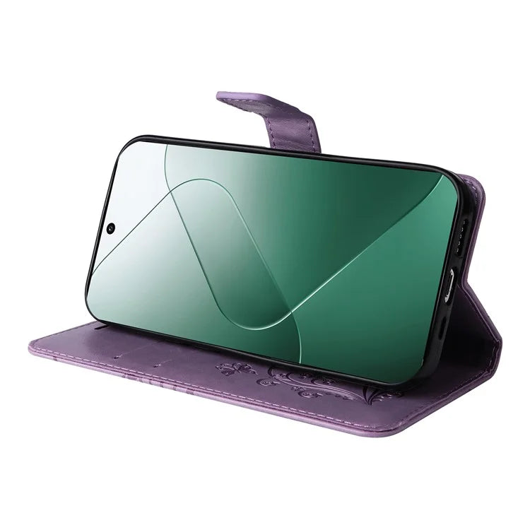 KT Imprinting Flower Series-2 For Xiaomi 14 Case Butterfly Imprint Stand Wallet Phone Cover