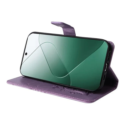KT Imprinting Flower Series-2 For Xiaomi 14 Case Butterfly Imprint Stand Wallet Phone Cover