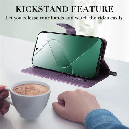 KT Imprinting Flower Series-2 For Xiaomi 14 Case Butterfly Imprint Stand Wallet Phone Cover